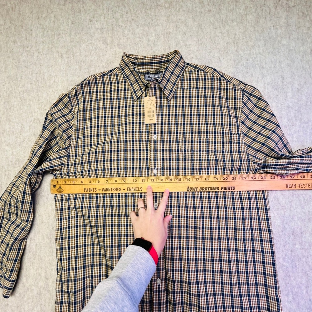 NWT STRUCTURE Mens Plaid Long Sleeve Button Down 90s Shirt Size L 100 Cotton - Picture 8 of 9